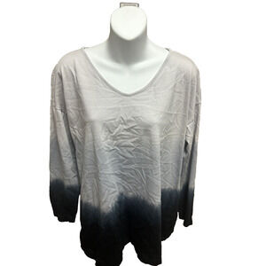 Pure Jill Womens Shirt Size Petite Medium V-neck Gray Long Sleeve Blouse Tie Dye